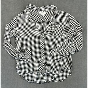 Gingham Check‎ Button Front Shirt Workshop Republic Women L Black White Casual